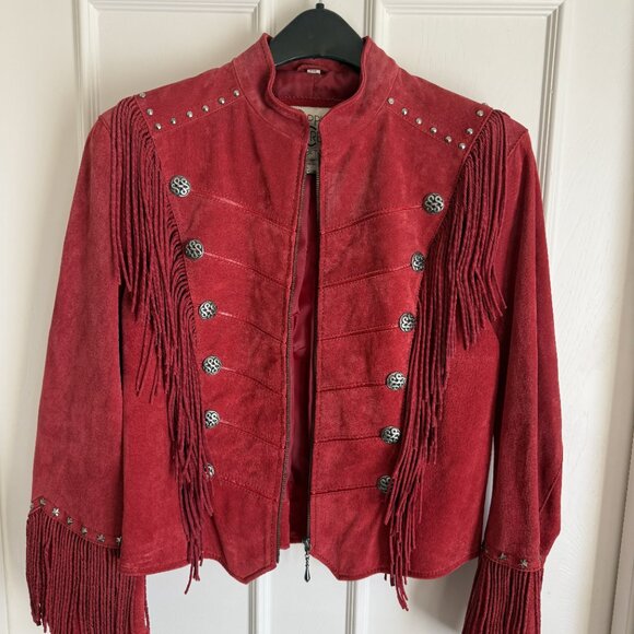 Cripple Creek Jackets & Blazers - Cripple Creek Red Suede Fring Jacket Size XL